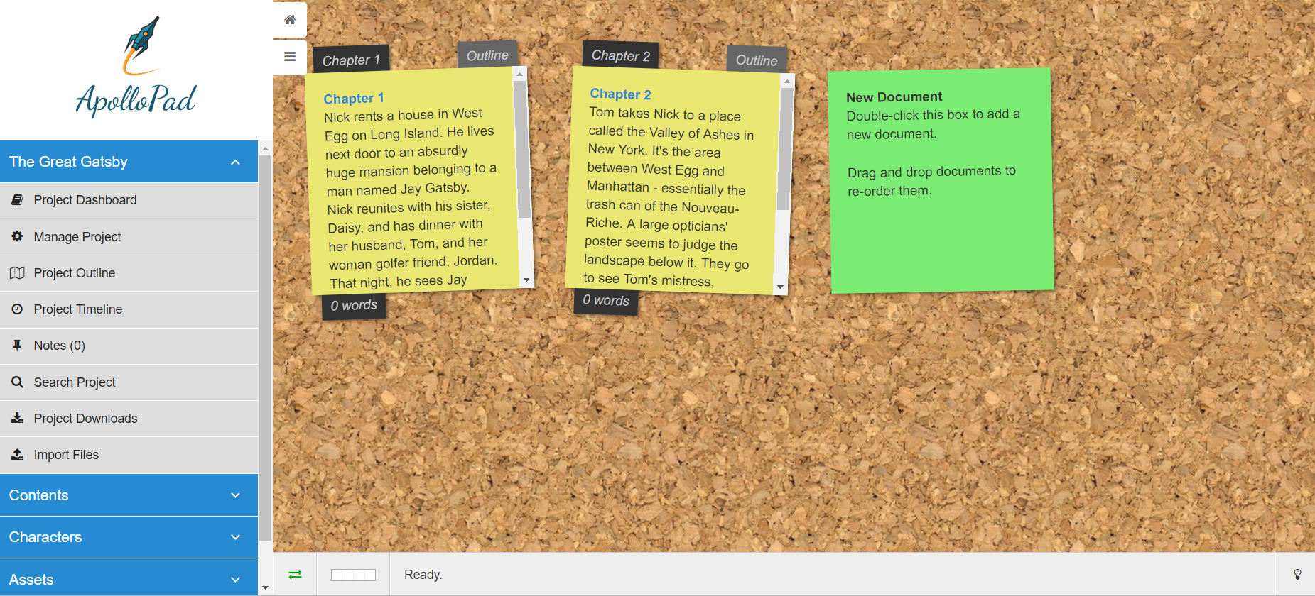 Sticky notes | ApolloPad, distraction free novel writing tool 